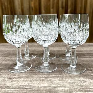 Gorham Retired Chantilly (Vertical Cuts) Collection Crystal Wine Glasses-Set 6